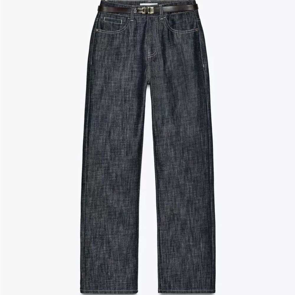 Zara Blue Straight Leg Jeans with Contrasting Stitching